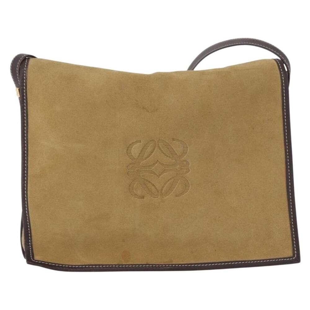 Loewe Anagram Suede Shoulder Bag Beige